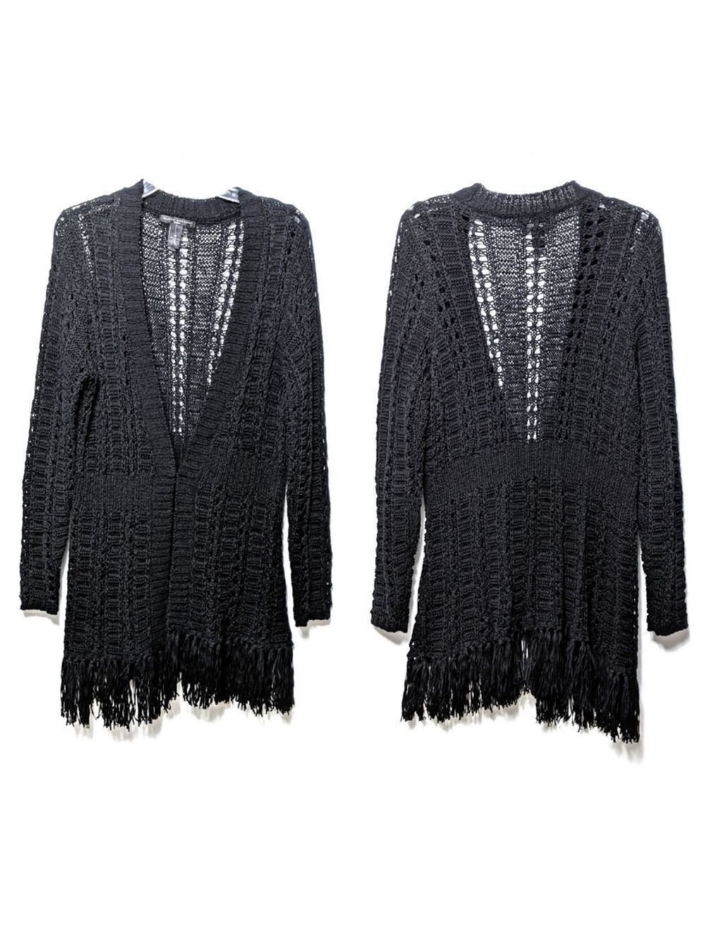 NWOT ELENA SOLANO Open Knit Fringe Cardigan 1X